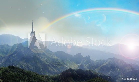 Picture of Witches castle in oz with rainbow